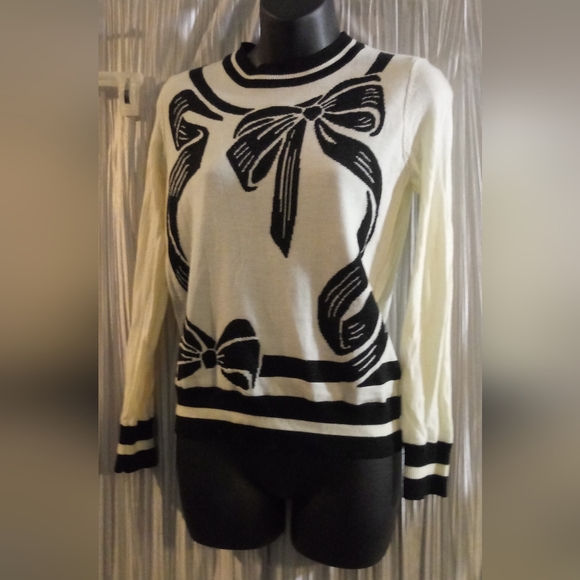 Twinset milano lightweight long sleeve top black and cream small ribbon - Picture 2 of 8